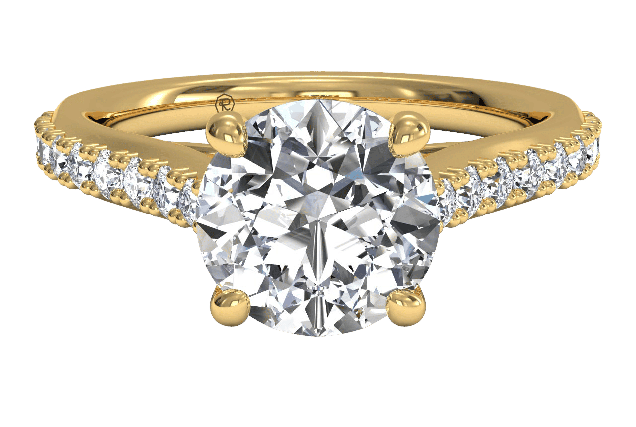 French-set Diamond Band Engagement Ring With Surprise Diamonds / 0.70 Carat Round Lab Diamond
