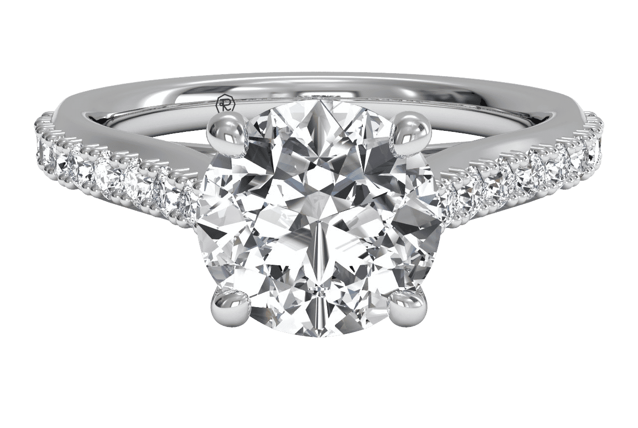 French-set Diamond Band Engagement Ring With Surprise Diamonds / 2.02 Carat Round Lab Diamond