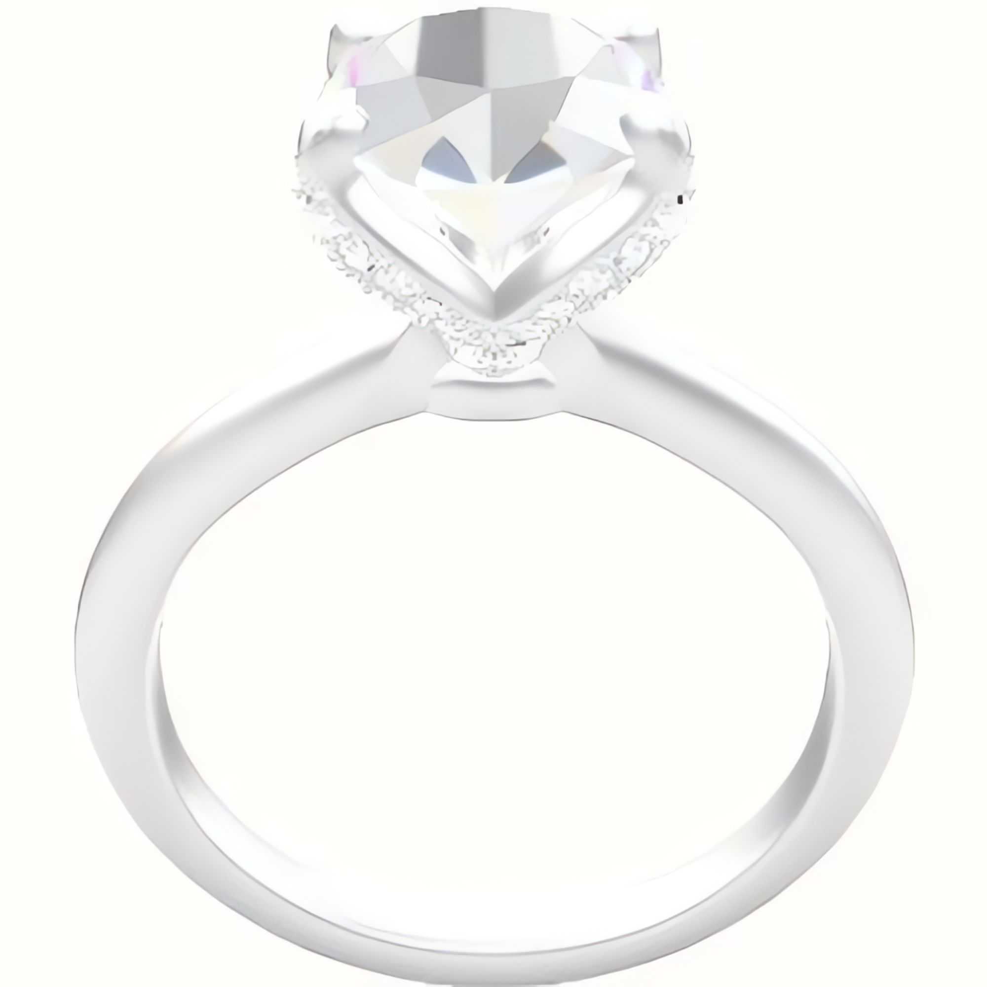 Beveled Solitaire Engagement Ring With Pave Petal Four Prong Head
