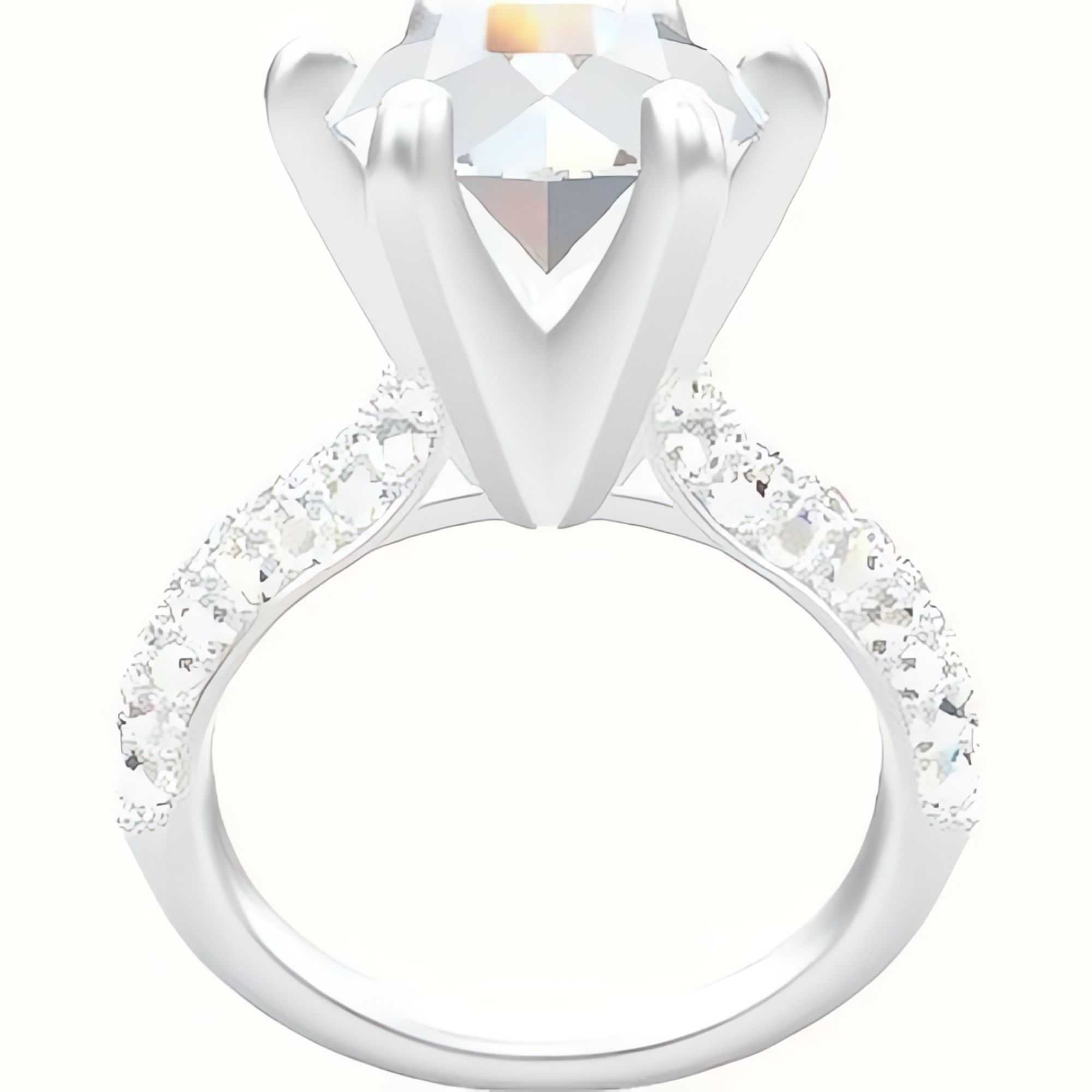 Cathedral Three Row Pave Engagement Ring With Classic Six Prong Head