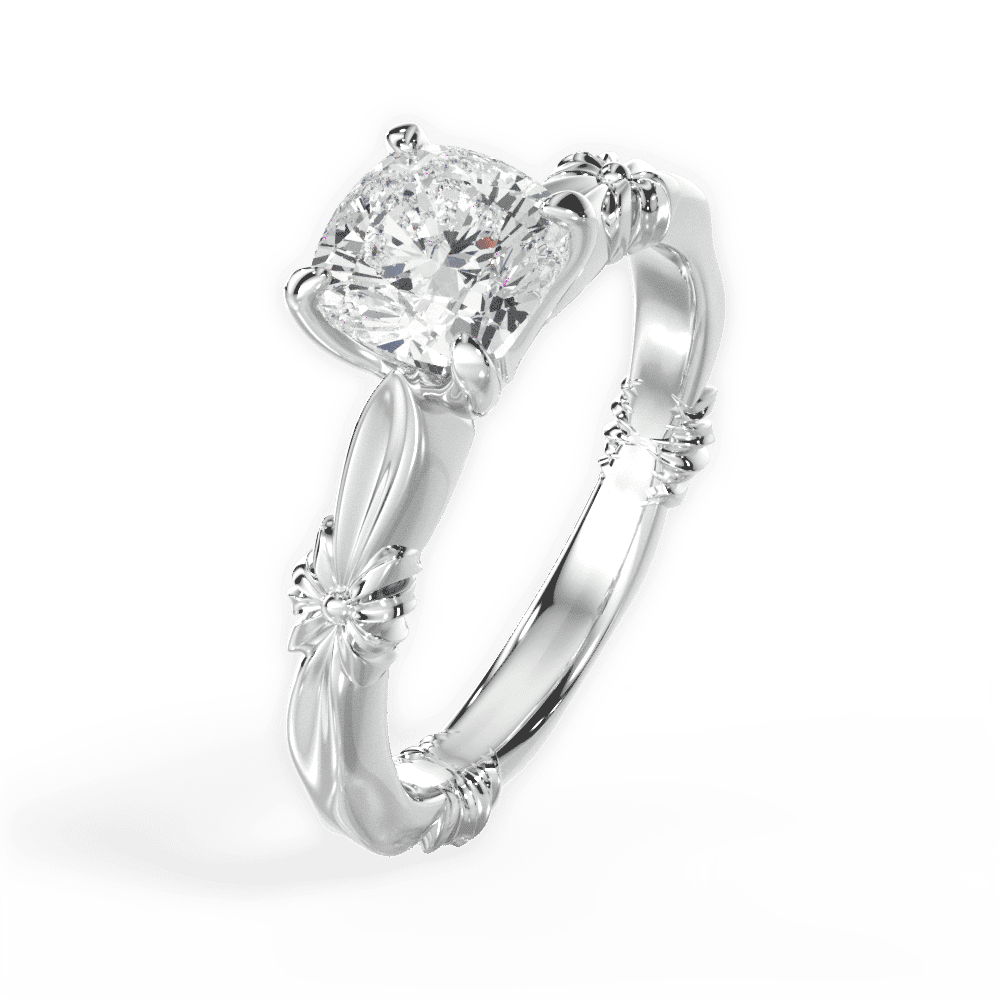 14kt White Gold/18kt White Gold/Platinum/cushion/side