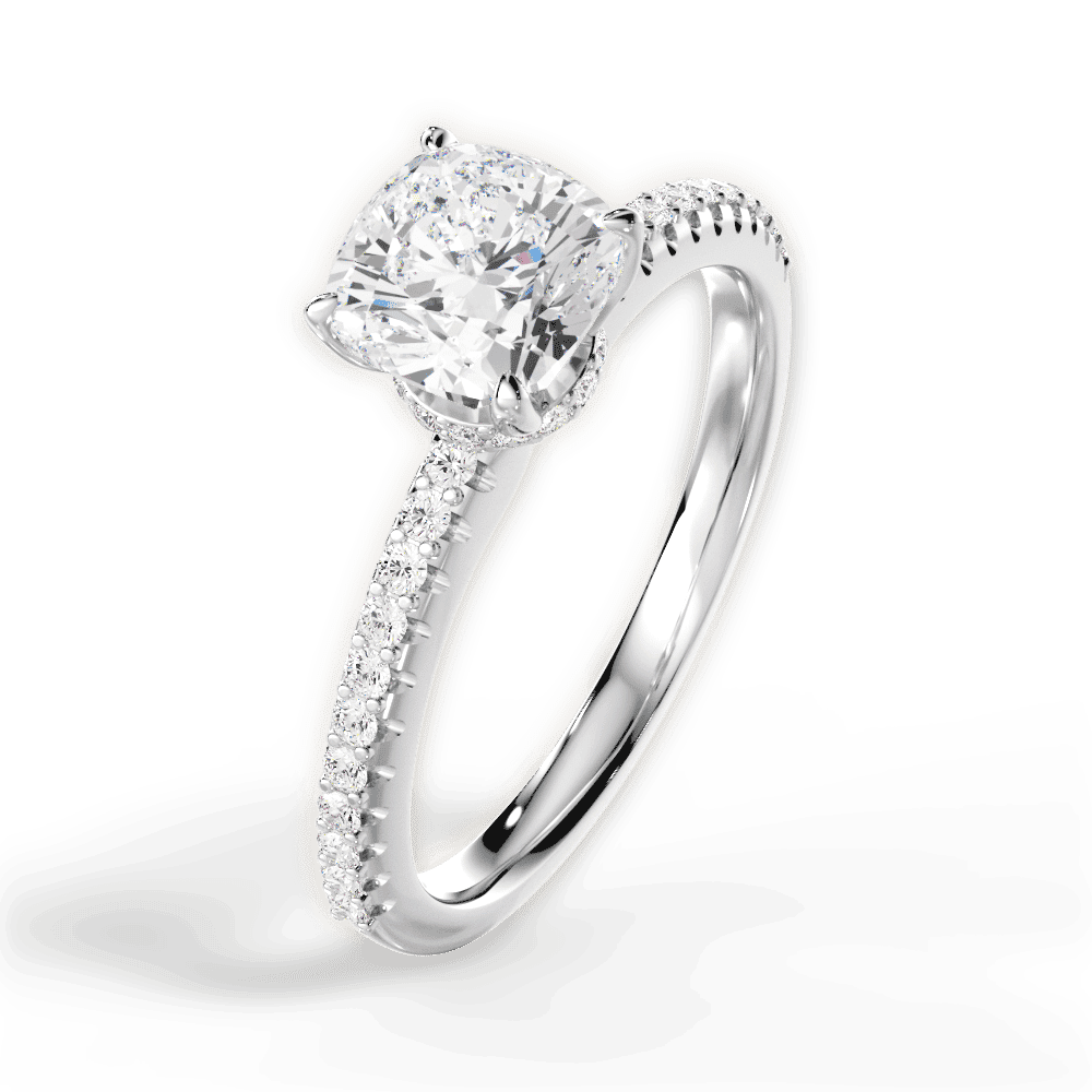 14kt White Gold/18kt White Gold/Platinum/cushion/side