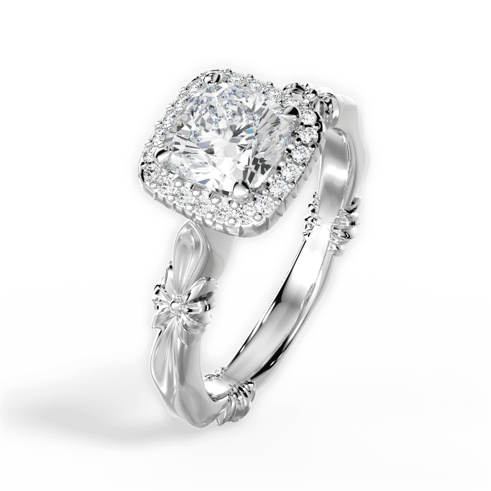14kt White Gold/18kt White Gold/Platinum/cushion/side