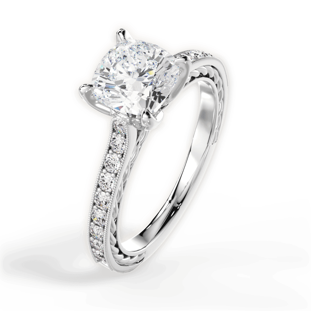 14kt White Gold/18kt White Gold/Platinum/cushion/side