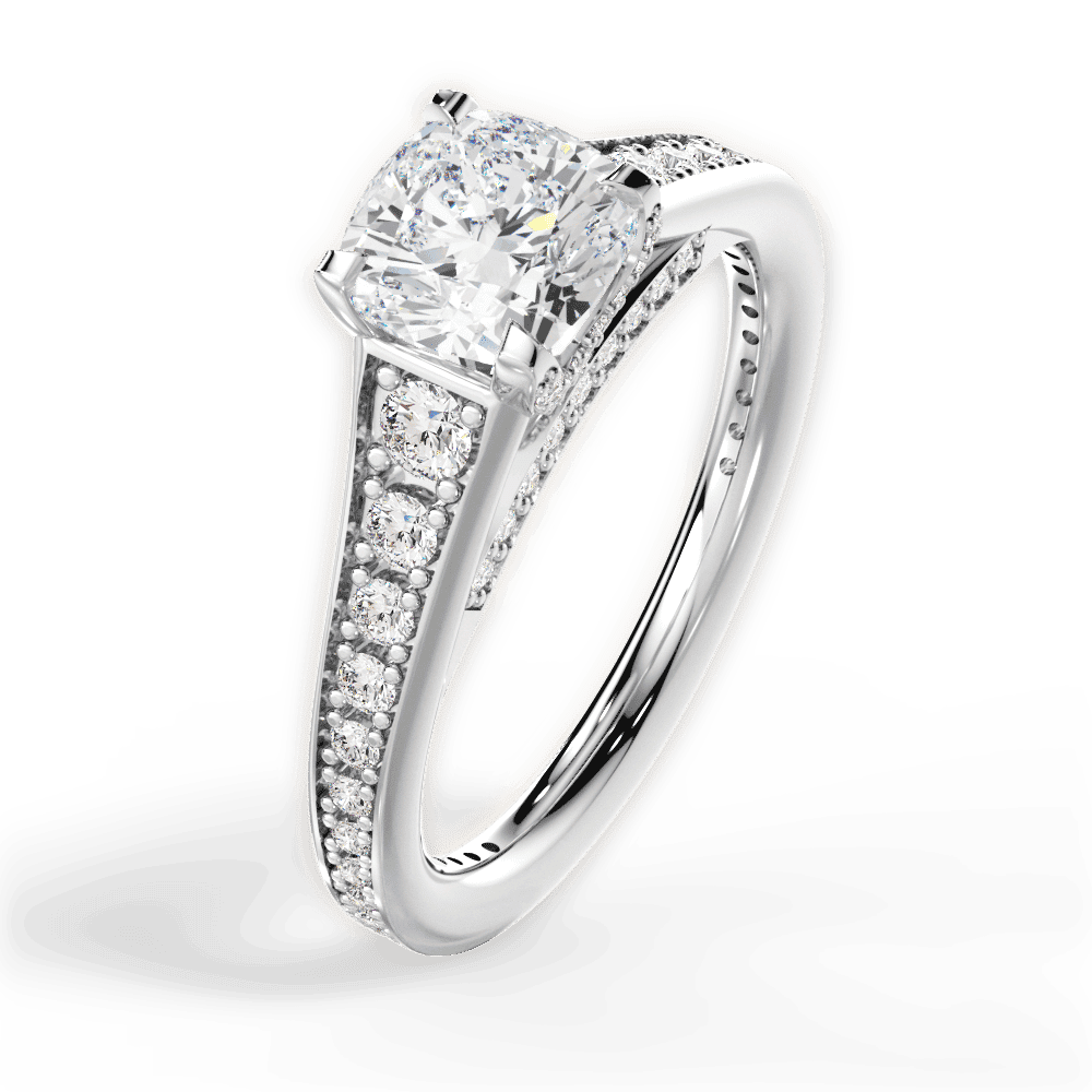 14kt White Gold/18kt White Gold/Platinum/cushion/side