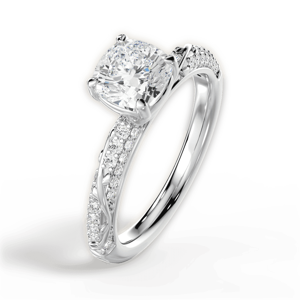 14kt White Gold/18kt White Gold/Platinum/cushion/side