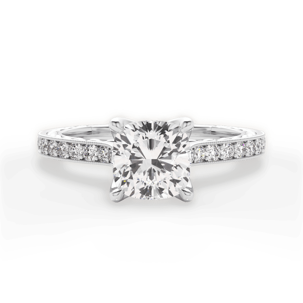 14kt White Gold/18kt White Gold/Platinum/cushion/top