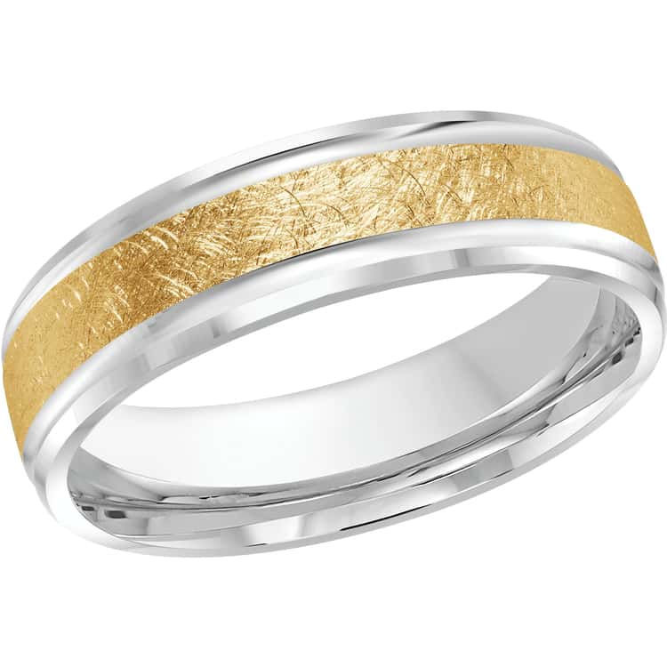 Men's 6mm Two-tone Scratch-finish Beveled Edge Wedding Ring