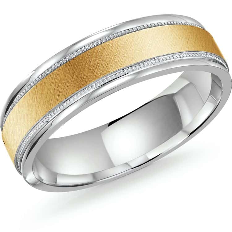Men's 6mm Two-tone Sandpaper-finish Polished Edge Wedding Ring With Milgrain