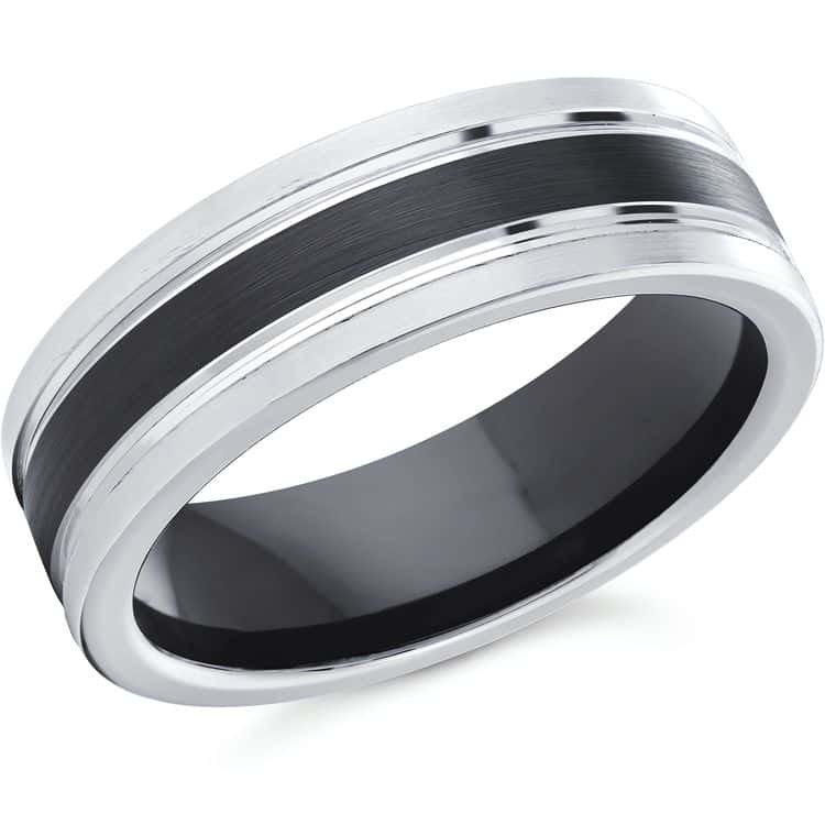 Men's 6mm Black & White Cobalt Striped Wedding Ring