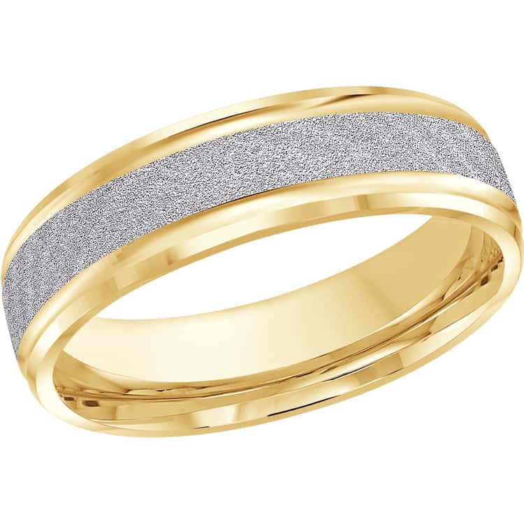 Men's 6mm Two-tone Sandblast-finish Beveled Edge Wedding Ring