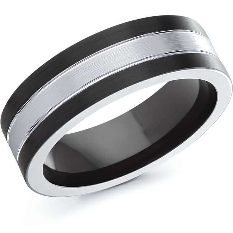 Men's 7mm Black & White Cobalt Satin Finish Wedding Ring