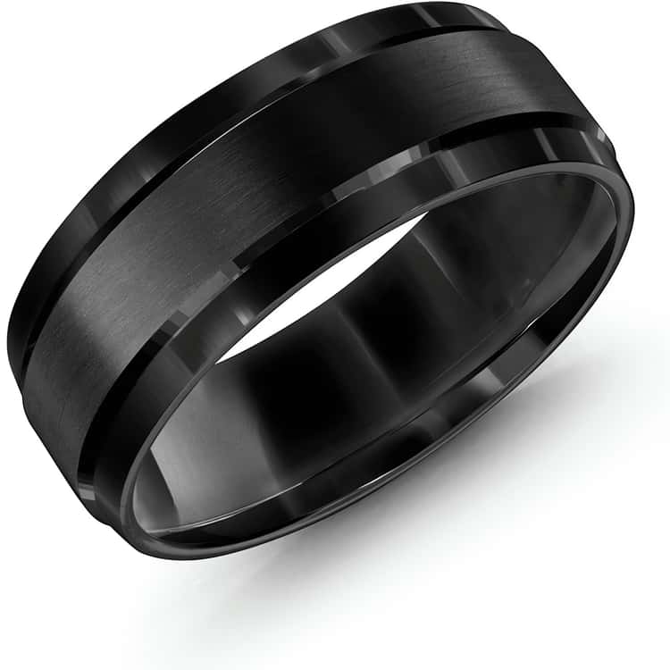 Men's 8mm Black Cobalt Beveled Edge Wedding Ring
