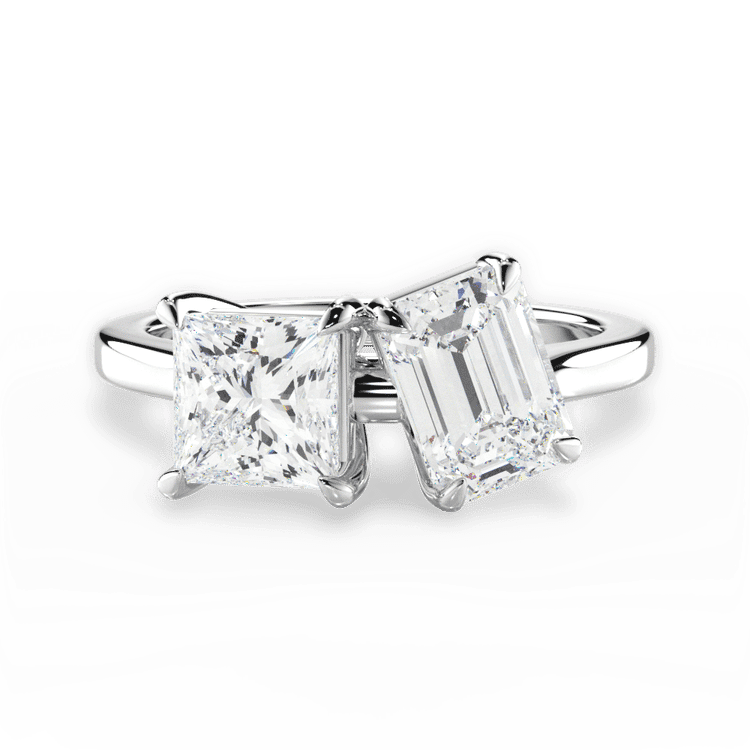 Two Stone Princess Lab Diamond Engagement Ring / 1.01 Carat Emerald Diamond