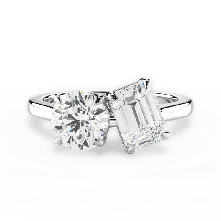 Two Stone Round Lab Diamond Engagement Ring / 3.01 Carat Emerald Diamond