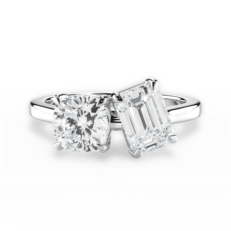 Two Stone Cushion Lab Diamond Engagement Ring / 3.01 Carat Emerald Diamond