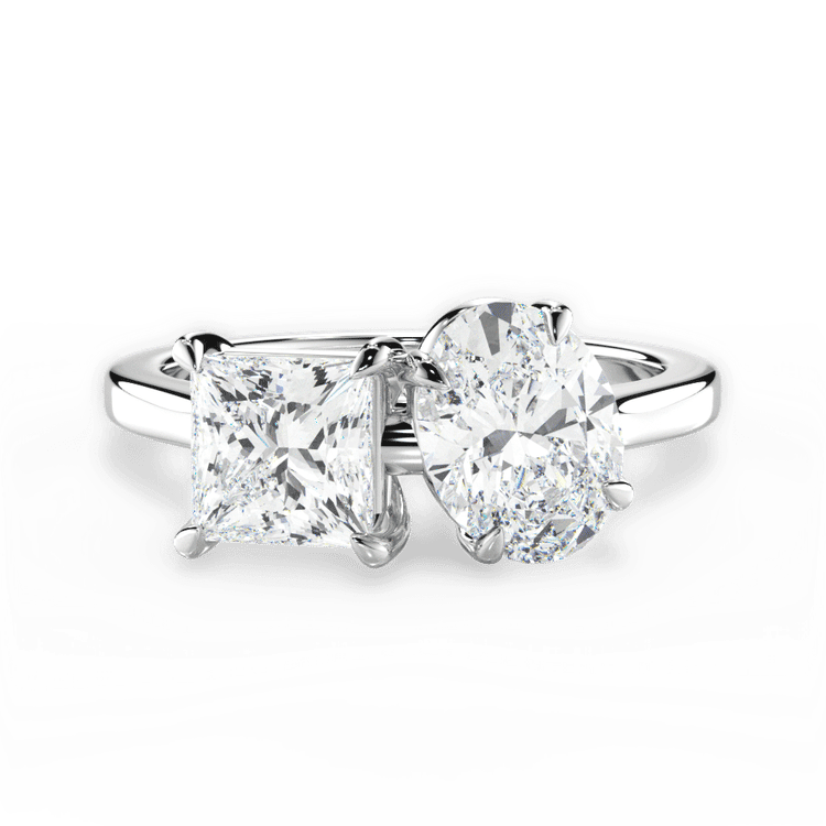 Two Stone Princess Lab Diamond Engagement Ring / 3.08 Carat Oval Diamond