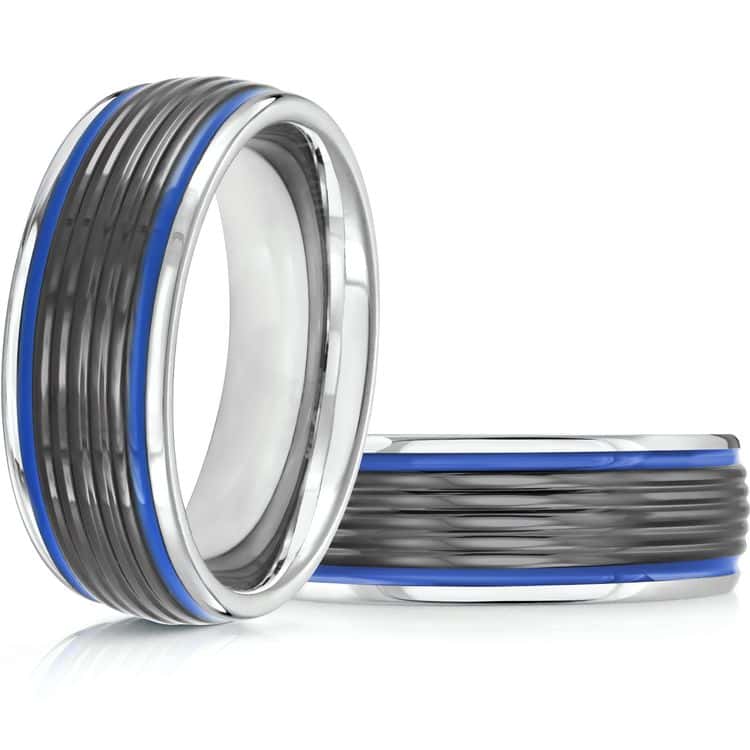 Men's 8mm Blue Tungsten Wedding Ring