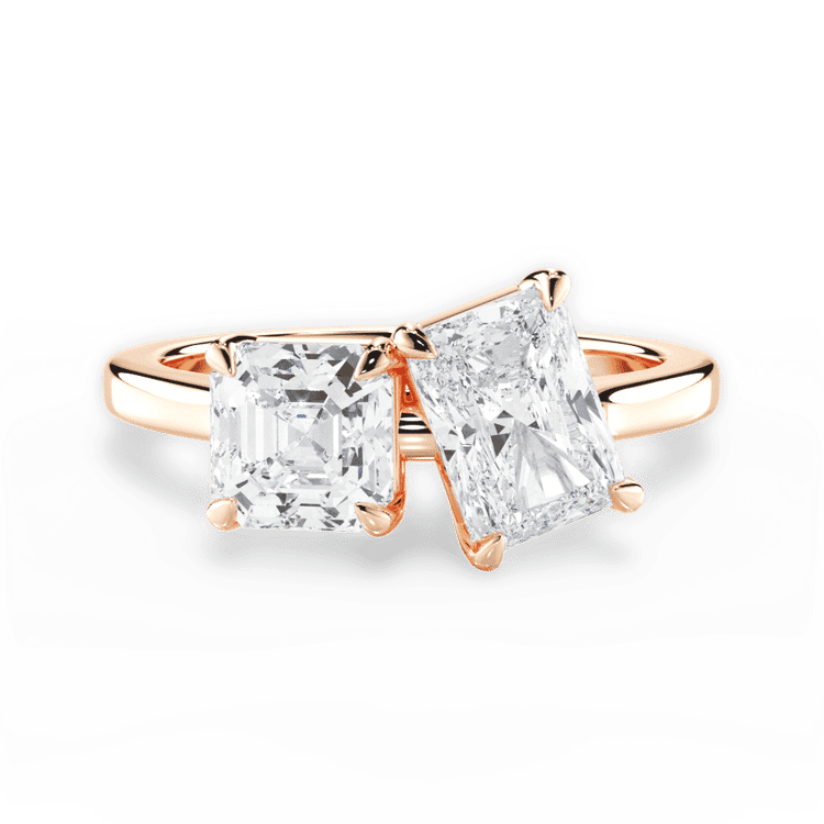 Two Stone Asscher Lab Diamond Engagement Ring / 3.53 Carat Radiant Diamond