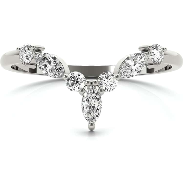 Marquise & Round Diamond Chevron Wedding Ring