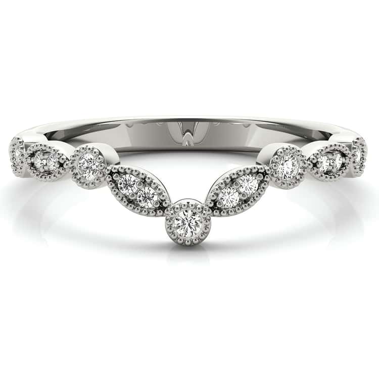 Vintage Curved Diamond Wedding Ring with Milgrain