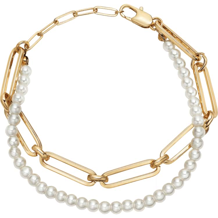 Pearl & Gold Paperclip Link Bracelet