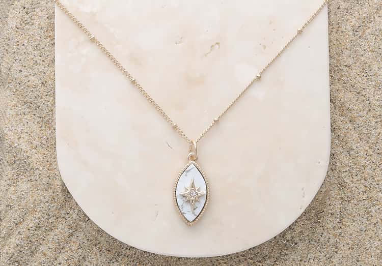 Gold Plated North Star Howlite Marquise Pendant