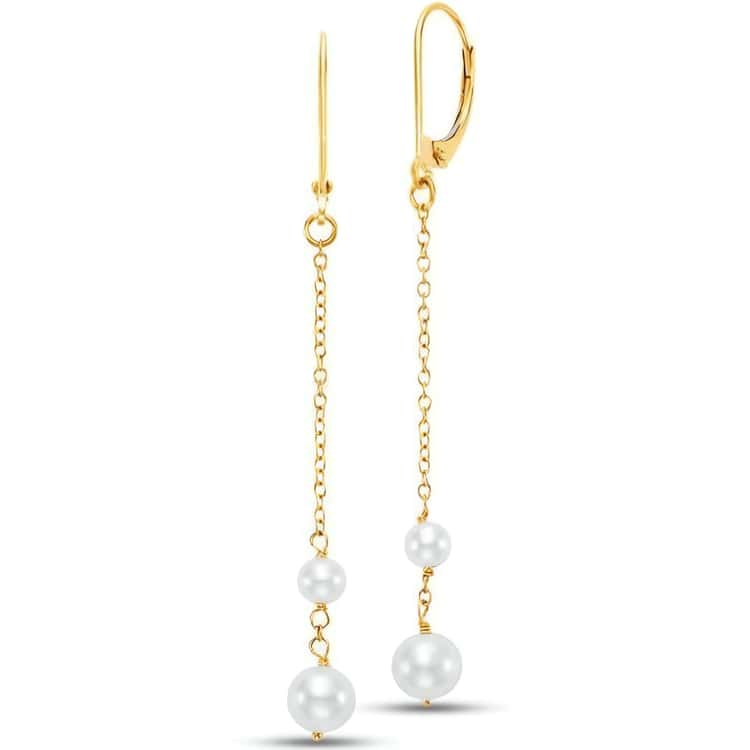 14kt Gold Freshwater Pearl Chain Drop Earrings