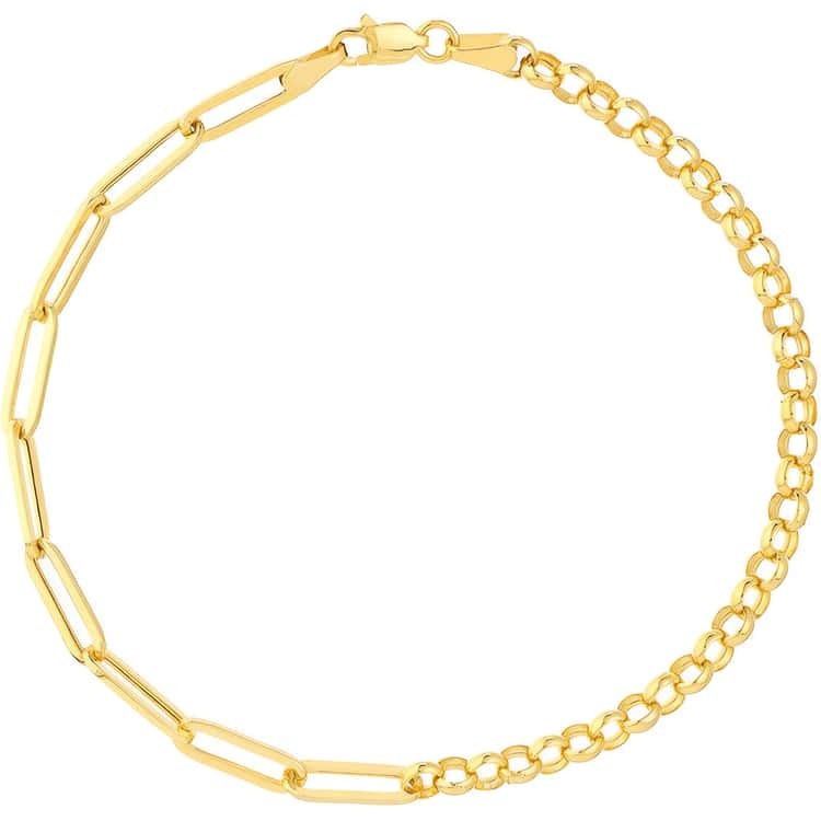 14kt Gold Half & Half Paper Clip & Rolo Chain Bracelet