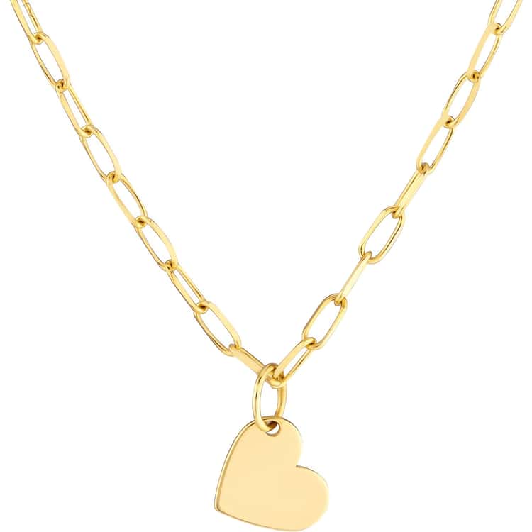 14kt Gold Dangle Heart Paper Clip Necklace