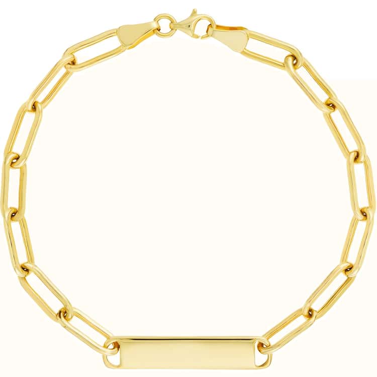 14kt Gold ID Bar Paper Clip Chain Bracelet
