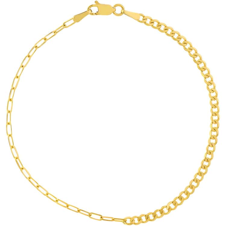 14kt Gold Half & Half Paper Clip & Curb Chain Bracelet