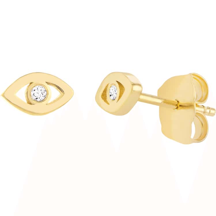14kt Gold 0.02 CTW Mini Open Evil Eye Diamond Stud Earrings