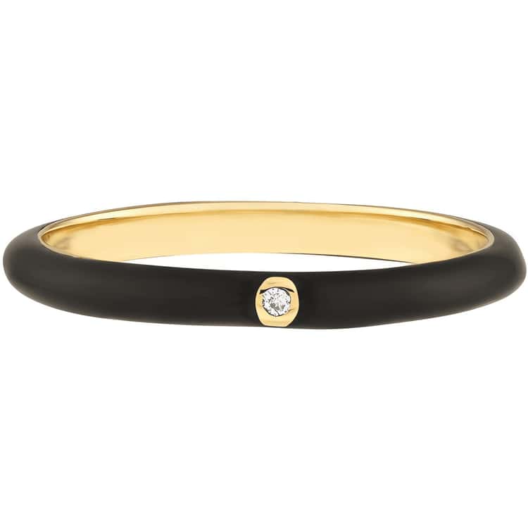 14kt Gold 0.02 CTW Black Enamel Ring With Diamond Bezel