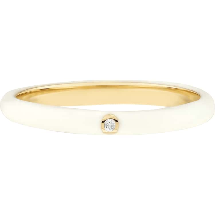 14kt Gold 0.02 CTW White Enamel Ring With Diamond Bezel