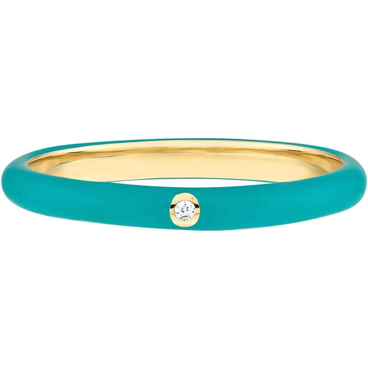 14kt Gold 0.02 CTW Turquoise Enamel Ring With Diamond Bezel