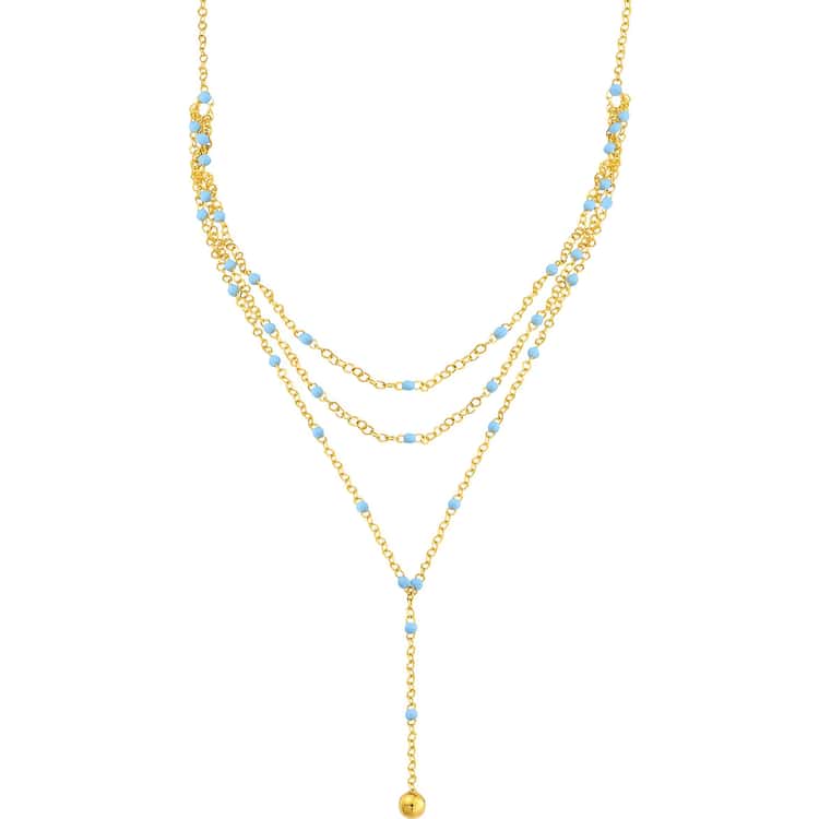 14kt Gold Light Blue Enamel Layered Lariat Necklace