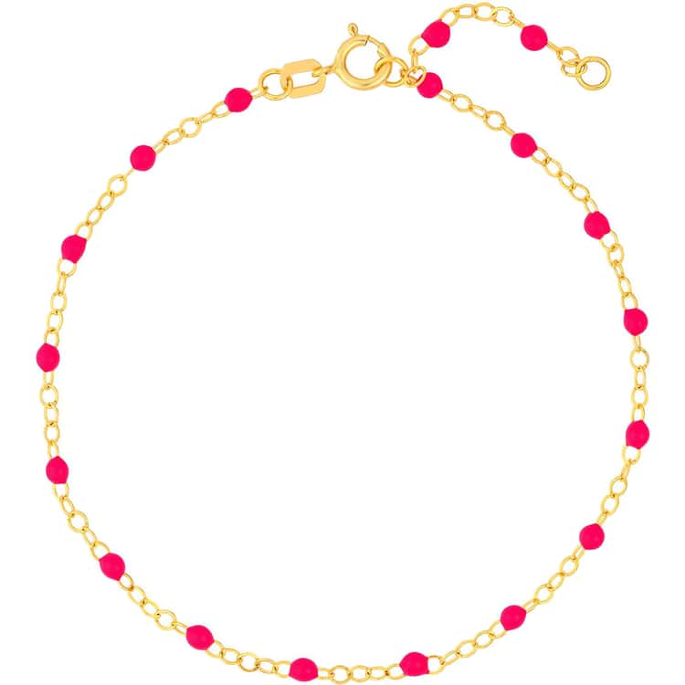 14kt Gold Neon Pink Enamel Bead on Piatto Chain Bracelet