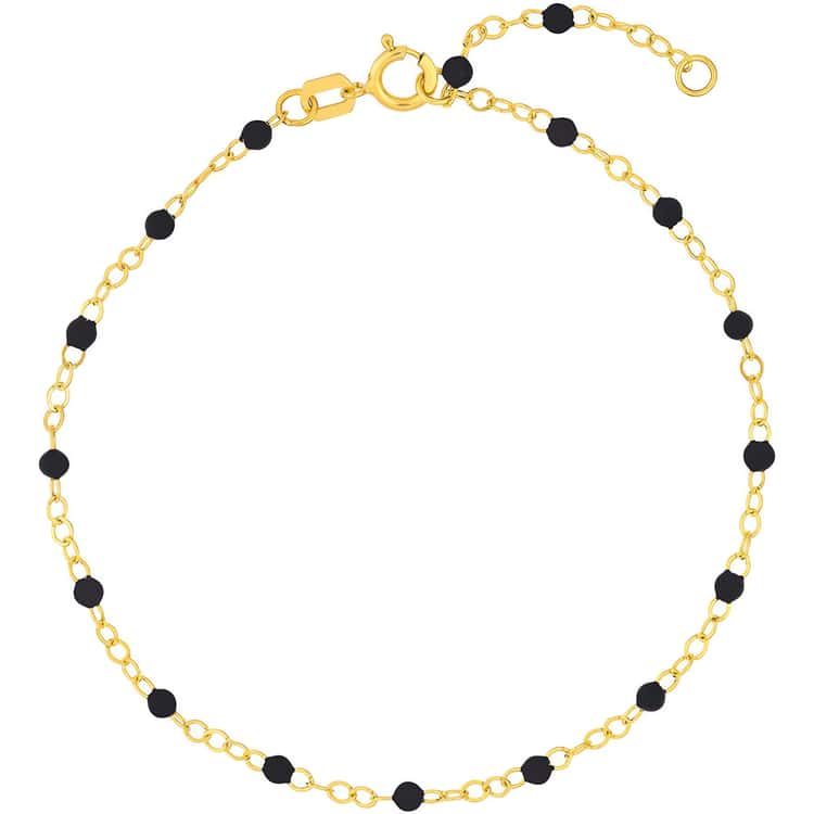 14kt Gold Black Enamel Bead on Piatto Chain Bracelet