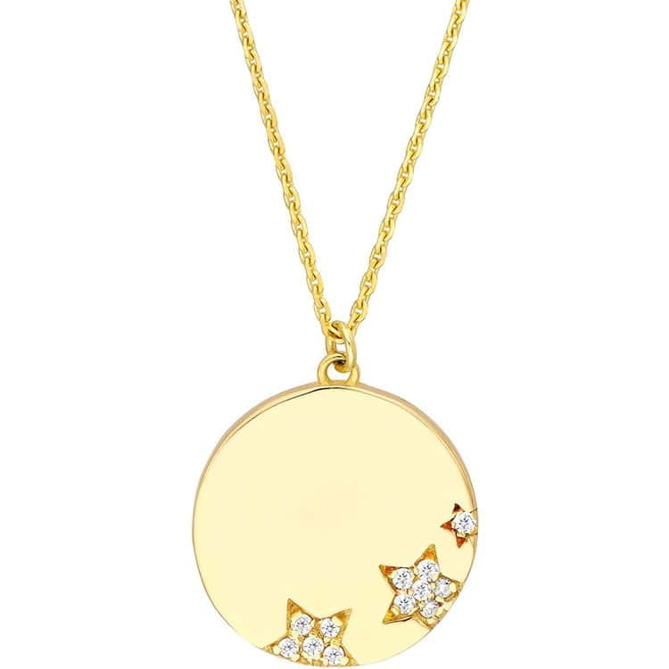 14kt Gold 0.05 CTW Diamond Stars Medallion Necklace