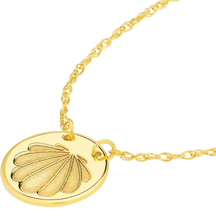14kt Gold Etched Seashell Mini Disc Adjustable Necklace