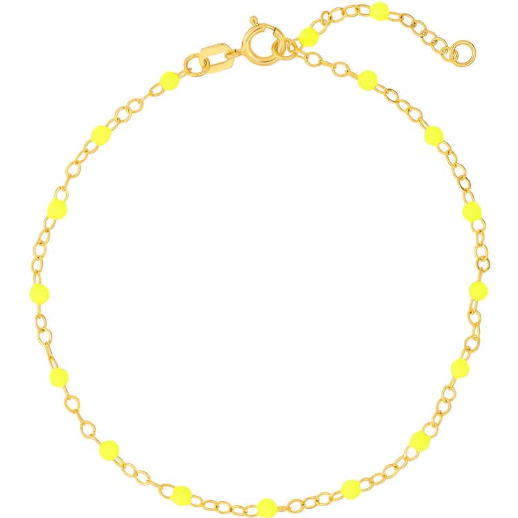 14kt Gold Neon Yellow Enamel Bead on Piatto Chain Bracelet
