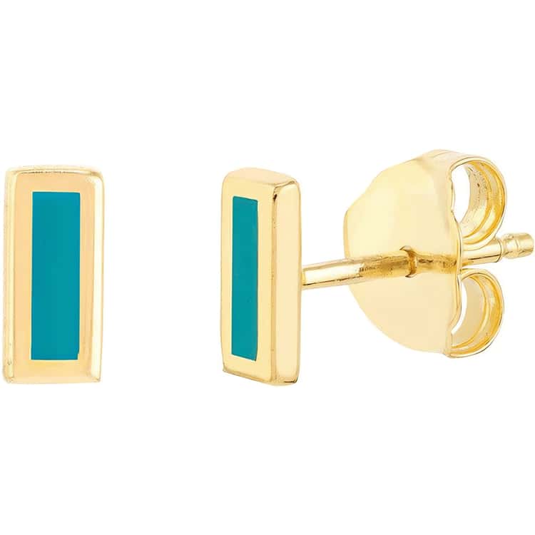 14kt Gold Turquoise Enamel Staple Stud Earrings
