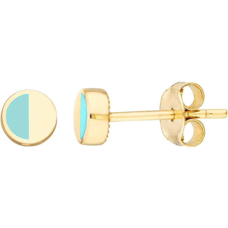 14kt Gold 50/50 Turquoise & High Polished Stud Earrings