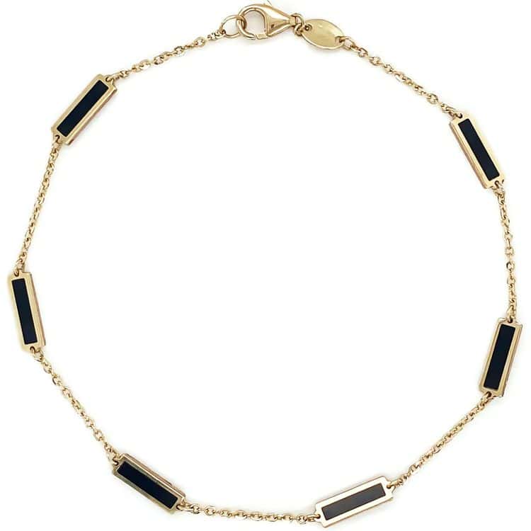 14kt Gold Onyx Station Bar Bracelet