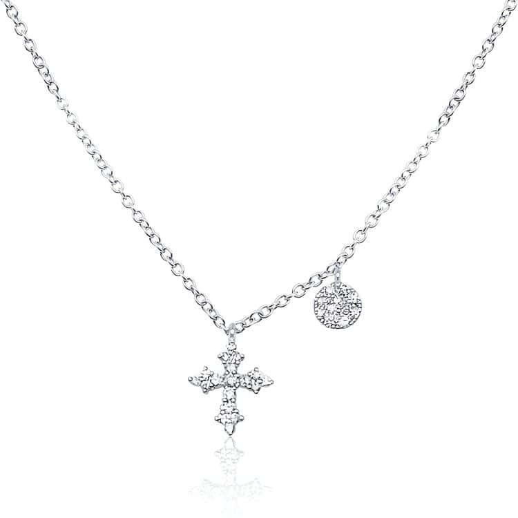 Meira T 14kt Gold 0.12 CTW Dainty Diamond Cross Charm Necklace