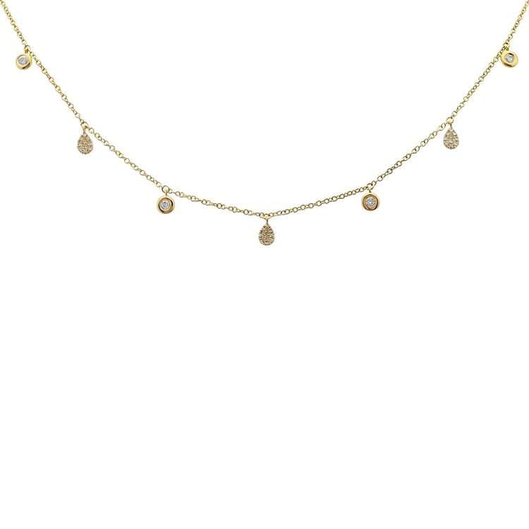 14kt Yellow Gold 0.18 CTW Diamond Drop Station Necklace