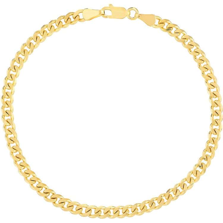 Men's 14kt Gold 4.20mm Diamond Cut Curb Chain Bracelet