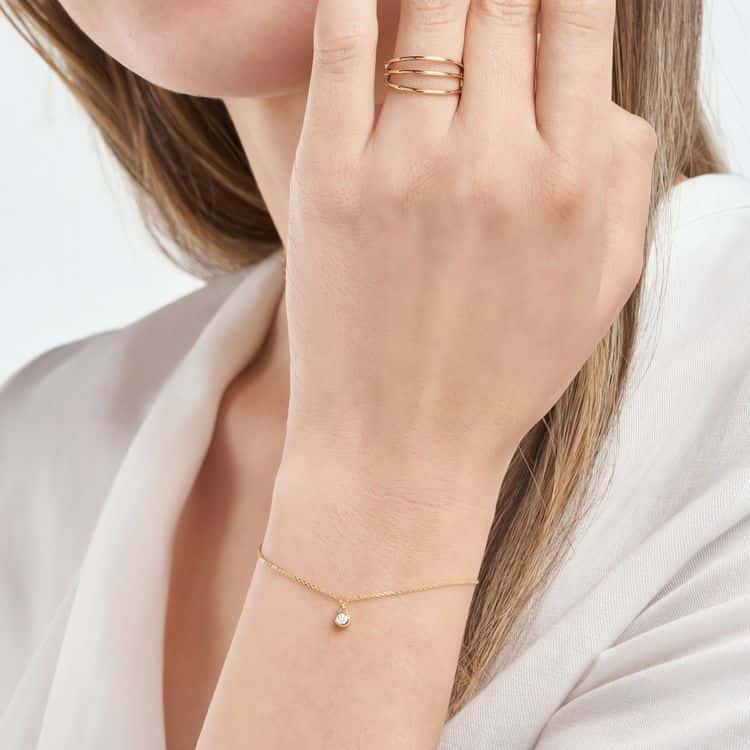 14kt Gold 0.05 Bezel Set Diamond Charm Bracelet