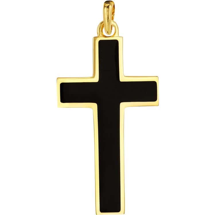 Men's 14kt Gold Black Enamel Cross Pendant